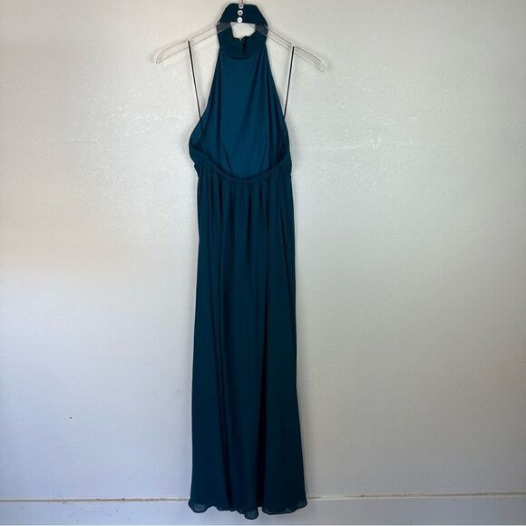 Show Me Your Mumu Teal Maxi Halter Neck Dress Slit Size small - Picture 4 of 10